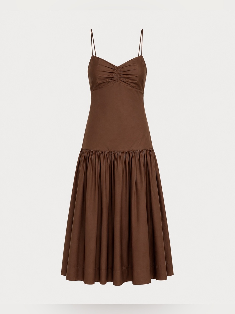 A.L.C. Harper Ruched Drop-Waist Brown Cotton Maxi Dress Size 2 NWT - Picture 2 of 14